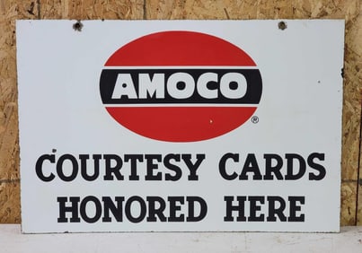 Amoco Courtesy Cards Honored Here Porcelain Sign