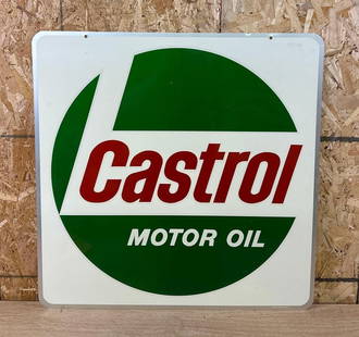 Castrol Motor Oil Metal Sign: rated 8.9, 30&#34;x30&#34;, the DST sign has good color and shine, has a few fine scratches, marked Stout-Lite. This lot can be picked up in Tidioute, PA on September 18 - 22 or this lot can be taken
