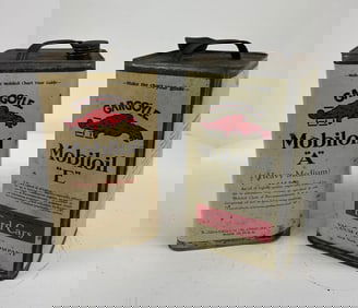2-Mobiloil Motor Oil "E" & "A" One Gallon Square Metal Cans