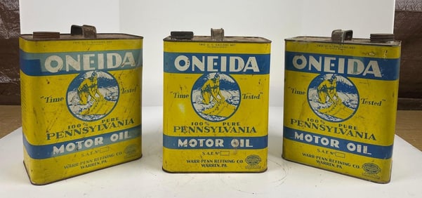 3-Oneida Motor Oil w/logo Two-Gallon Rectangle Metal Cans