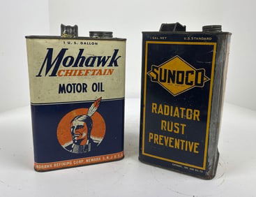 Mohawk Motor Oil & Sunoco Radiator Rust One-Gallon Metal Cans