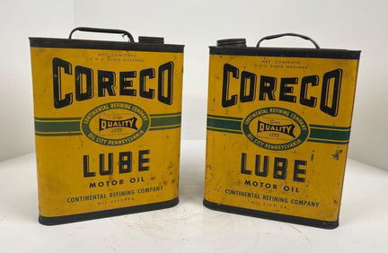 2-Coreco Motor Oil Two-Gallon Rectangle metal Cans