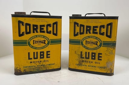2-Coreco Motor Oil Two-Gallon Rectangle metal Cans