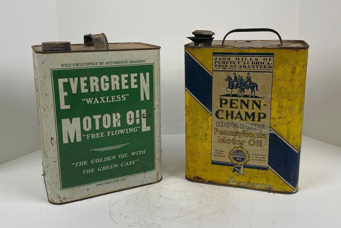 Penn-Champ & Temperature Proof 2 Gallon Metal Cans: rated 7 to 8, the two-gallon rectangle metal cans are empty, Penn has wear and soiling, other wear is light. This lot can be picked up in Tidioute, PA on September 18 - 22 or this lot can be taken bac