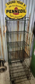 Pennzoil Metal Sign & Wire Rack