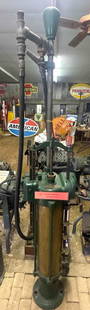 Bowser Model #101 Stoker Gas Pump: old repaint, 89&#34;T., in good condition, pump is free, comes with black hose &amp; brass banana nozzle. This Lot must be picked up in Tidioute, PA on September 18 - 22.