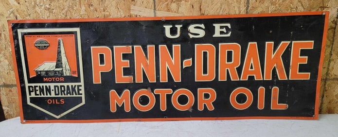 Penn-Drake Motor Oil w/Logo Metal Tacker Sign