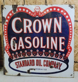 Crown Gasoline Standard Oil Co. w/Logo Porcelain Flange Sign