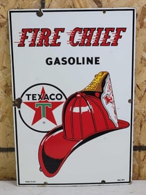 Texaco (white-T) Fire Chief Gasoline Porcelain Pump Sign