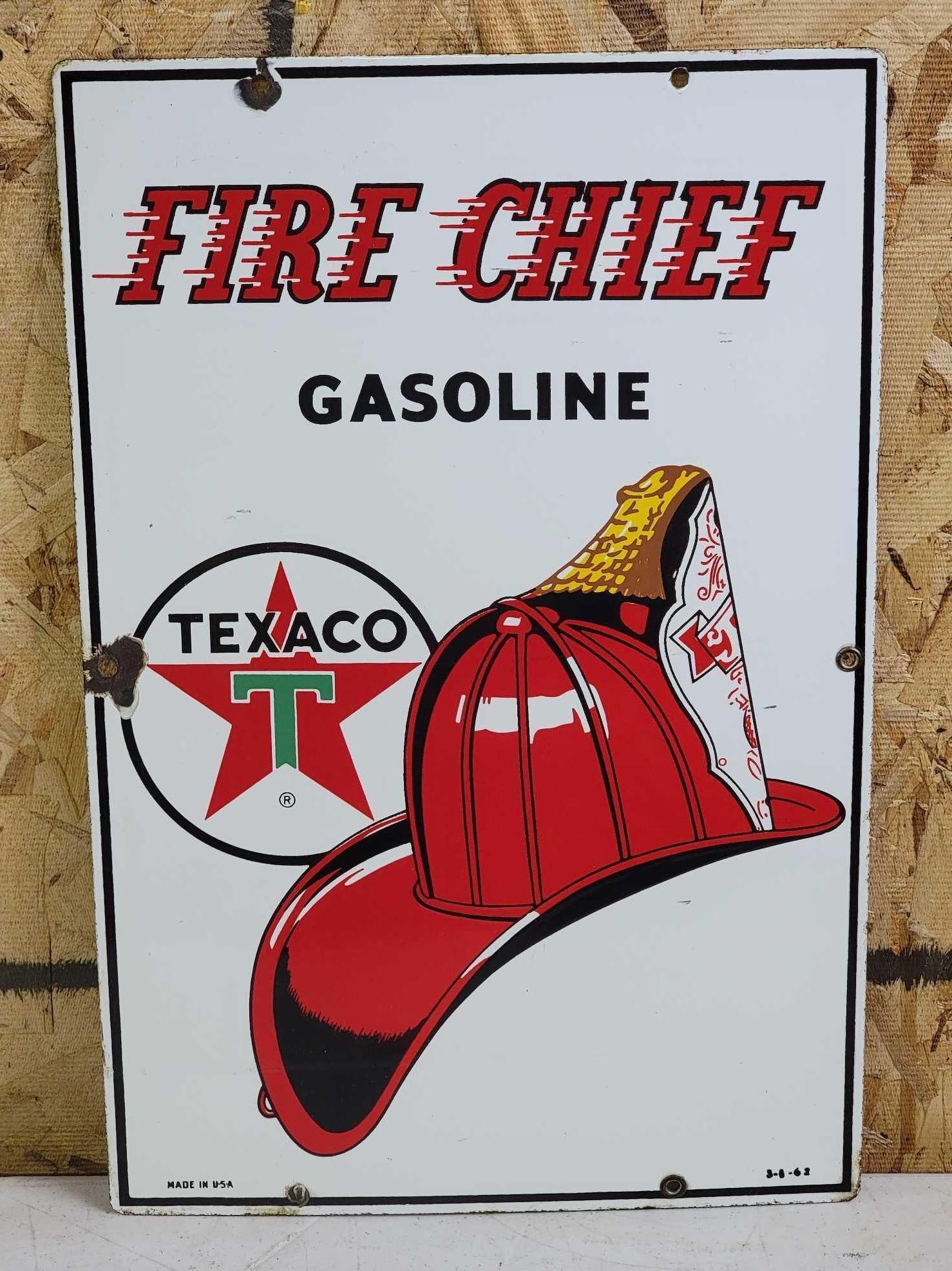 Texaco (white-T) Fire Chief Gasoline Porcelain Pump Sign (1 of 4)