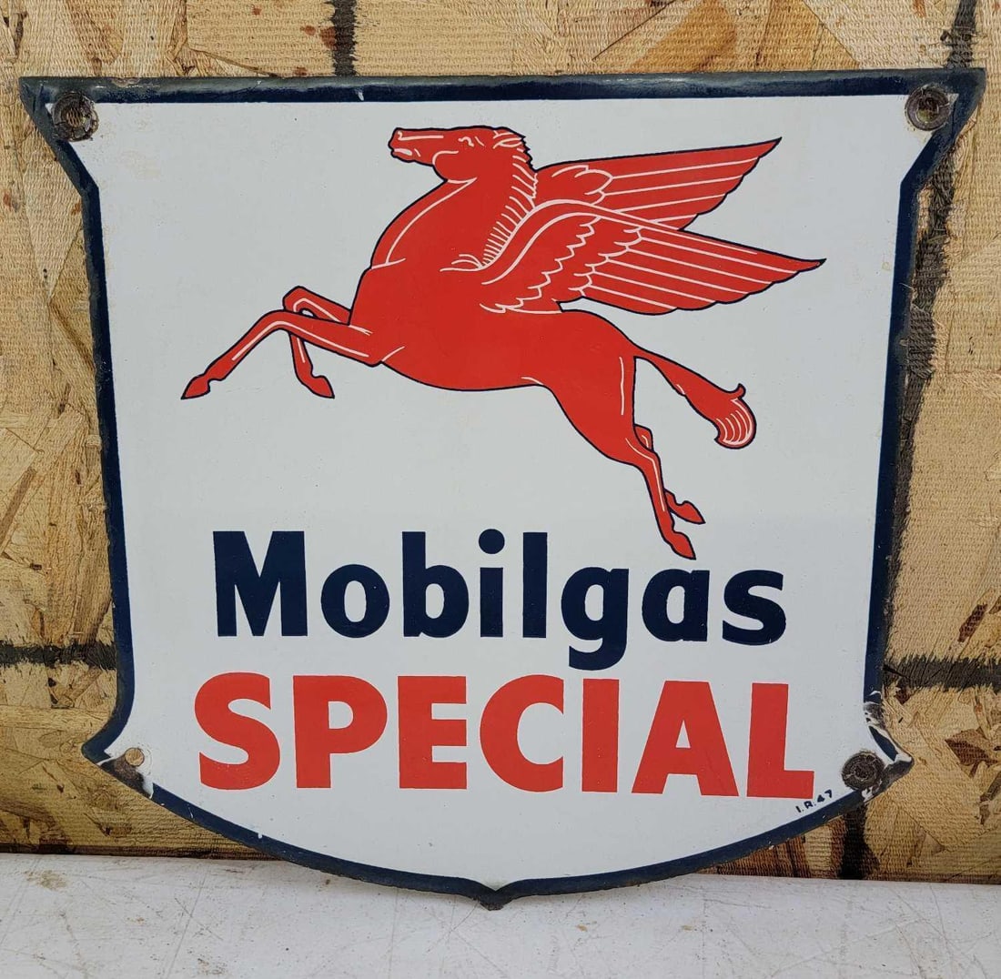 Mobilgas Special w/Pegasus Porcelain Pump Sign (1 of 3)