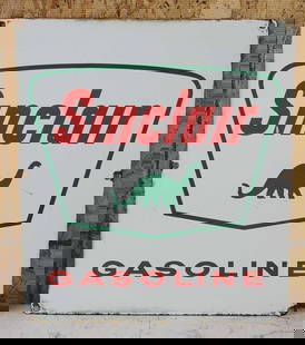 Sinclair Gasoline w/Dino Logo Porcelain Pump Sign: rated 8.25, 13.5&#34;x12&#34;, the SSP sign has good color and gloss, has tiny chips in the field and at the mounting holes. This lot can be picked up in Tidioute, PA on September 18 - 22 or this lot