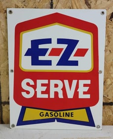 E-Z Serve Gasoline Porcelain Pump SIgn