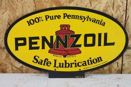 Pennzoil "Safe Lubrication" Small Metal Rack Paddle Sign (TAC)