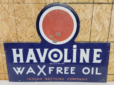 Havoline Wax Free Oil w/Logo Porcelain Sign