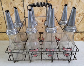 8-Imperical HEP Glass Oil Bottles & Metal Spouts