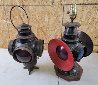 2-Adlake Style Rail Road 4-Way Lamps