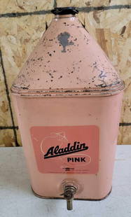Aladdin Pink Metal Can: rated 8, 20"T. the paper label. This Lot must be picked up in Tidioute, PA on September 18 - 22.