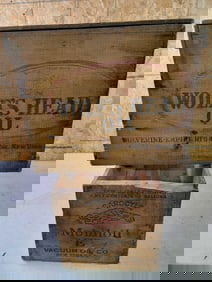 Mobil & Wolf's Head Wood Boxes