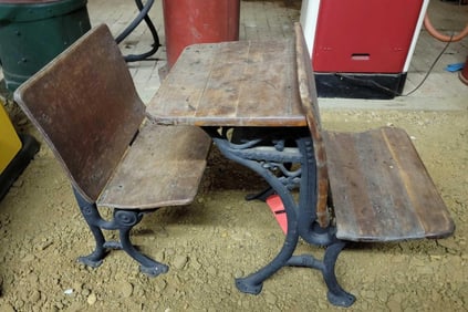 Antique Wood & Cast Iron School Desk
