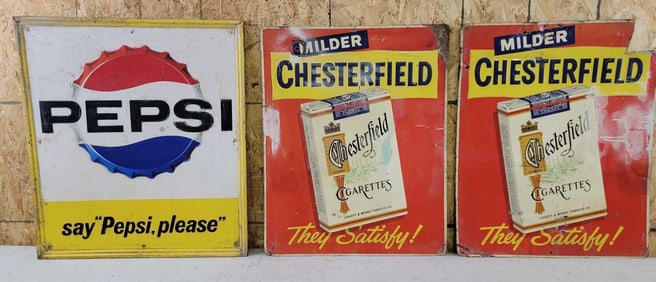 Pepsi & 2-Chesterfield Metal Signs
