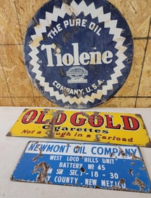 Tiolene, Old Gold & Newmont Well Porcelain Signs