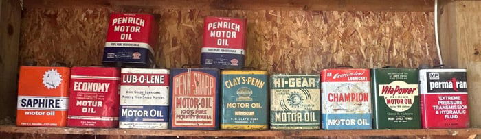 11-Two Gallon Rectangle Metal Motor Oil Cans