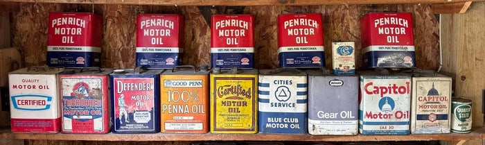 14 Two Gallon Rectangle Metal Motor Oil Cans