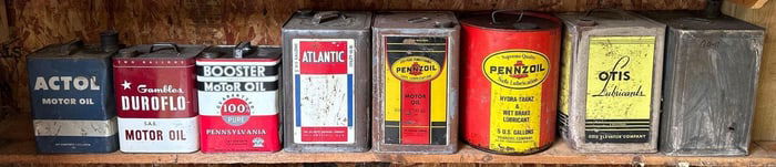8 Two & Five Gallon Metal Motor Oil Cans