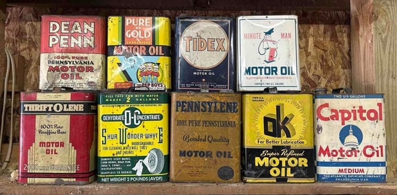 9 Two-Gallon Rectangle Metal Motor Oil Cans