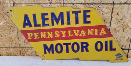 Alemite Motor Oil Metal Flag Sign