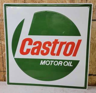 Castrol Motor Oil Metal Sign: rated 8.9, 24&#34;x24&#34;, the SST embossed sign has excellent color and shine, light wear, marked Scioto. This lot can be picked up in Tidioute, PA on September 18 - 22 or this lot can be taken back