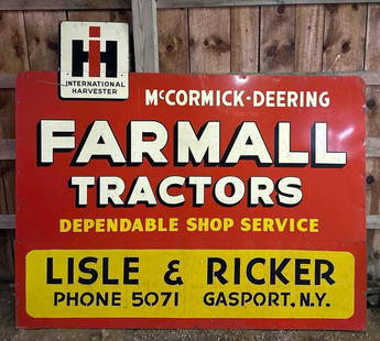 IH Farmall Tractors Metal Sign: Rate 8, 84&rdquo; x 96&rdquo;, Single Sided Metal Sign, has good color and shine, original wood frame, very nice piece. This Lot must be picked up in Tidioute, PA on September 18 - 22.
