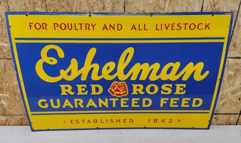 Eshelman Red Rose Guaranteed Feed Porcelain Sign