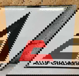 Allis-Chalmers w/Logo Porcelain Sign: rated 9.25, 9&#34;x9&#34;, the SSP sign has excellent color and gloss, nice. This lot can be picked up in Tidioute, PA on September 18 - 22 or this lot can be taken back to our facility to be shipped.