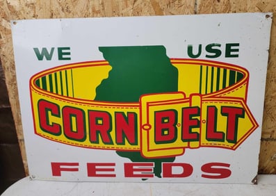 We Use Corn Belt Feeds w/Logo Metal Sign