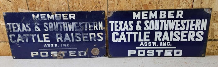 2-Member Texas Cattle Raisers Posted Porcelain Sign
