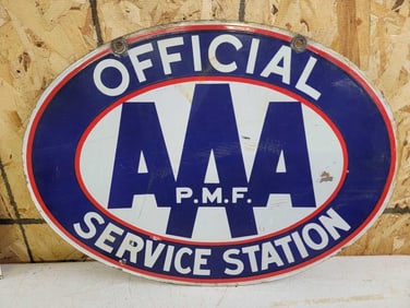 AAA P.M.F. Official Service Station Porcelain Sign