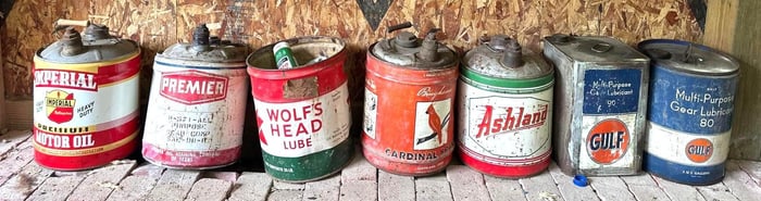 7-Five Gallon Round Metal Cans