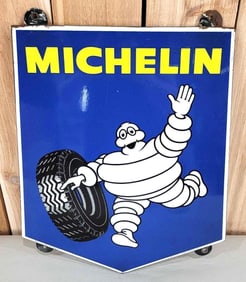 (Small) Michelin w/Bibendum & Tire Porcelain Sign (TAC)