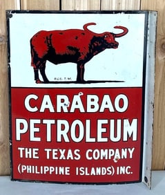 (Texaco) Carabao Petroleum The Texas Company Porcelain Flange Sign (TAC)