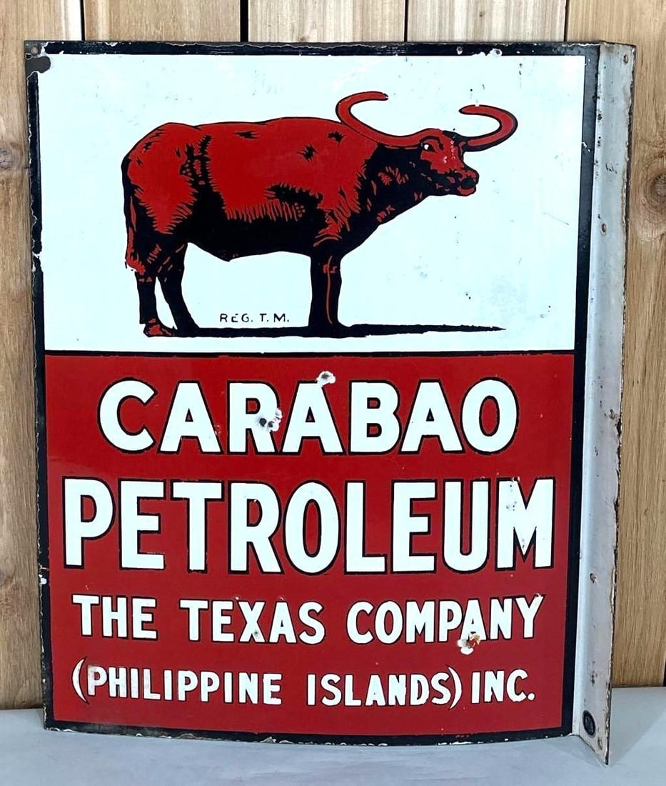 (Texaco) Carabao Petroleum The Texas Company Porcelain Flange Sign (TAC) (1 of 6)