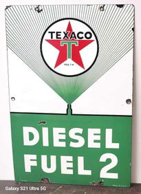 Texaco (white-T) Diesel Fuel 2 Porcelain Pump Sign (TAC)