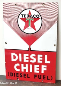 Texaco (white-T) Diesel Chief Porcelain Pump Sign (TAC)