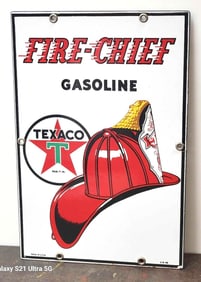 Texaco (white-T) Fire Chief Gasoline Porcelain Pump Sign (small) (TAC)