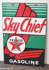 Texaco (white-T) Sky Chief Gasoline Porcelain Pump Sign (small)(TAC)