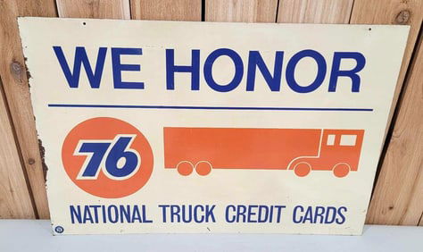 Rare Union 76 We Honor National Truck Credit Cards w/Image Metal Sign (TAC)