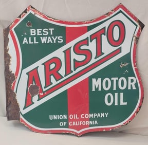 Aristo Motor Oil Union Oil Co. Porcelain Flange Sign (TAC)