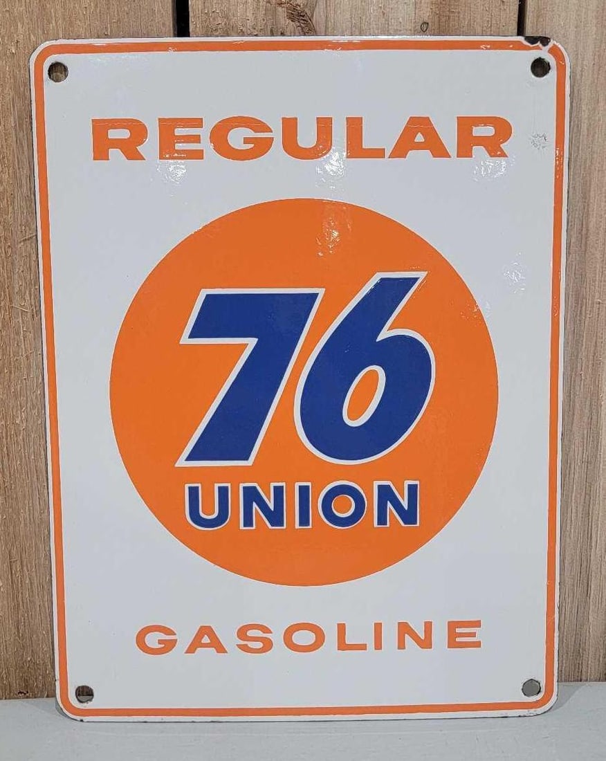 Union 76 Regular Gasoline (small) Porcelain Pump Sign (TAC) (1 of 4)