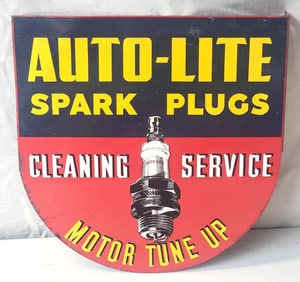 Auto-Lite Spark Plugs Cleaning Service w/Image Metal Flange Sign (TAC)